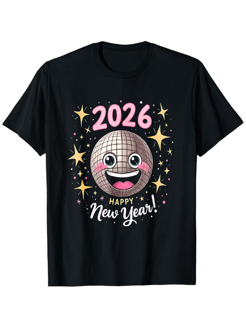 Men's Graphic T-Shirt Happy Smiling Disco Ball Surrounded By Stars Celebrating New Year