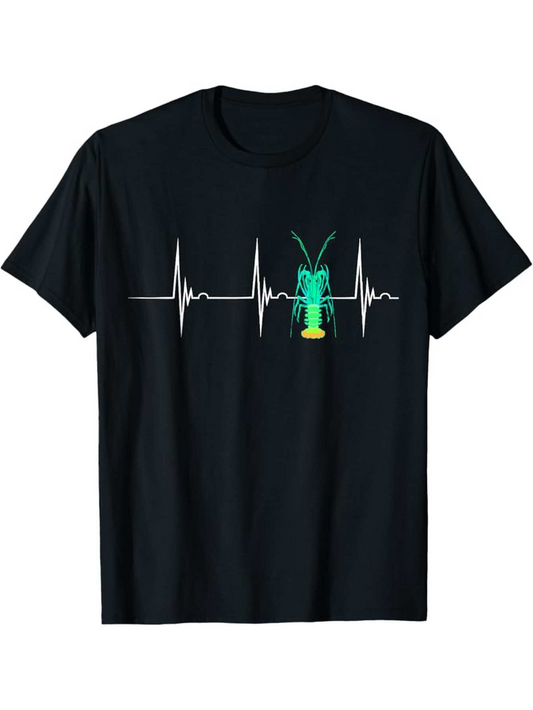 Men's Graphic T-Shirt Heartbeat Line With Vibrant Insect Resting On Black Shirt Cricket
