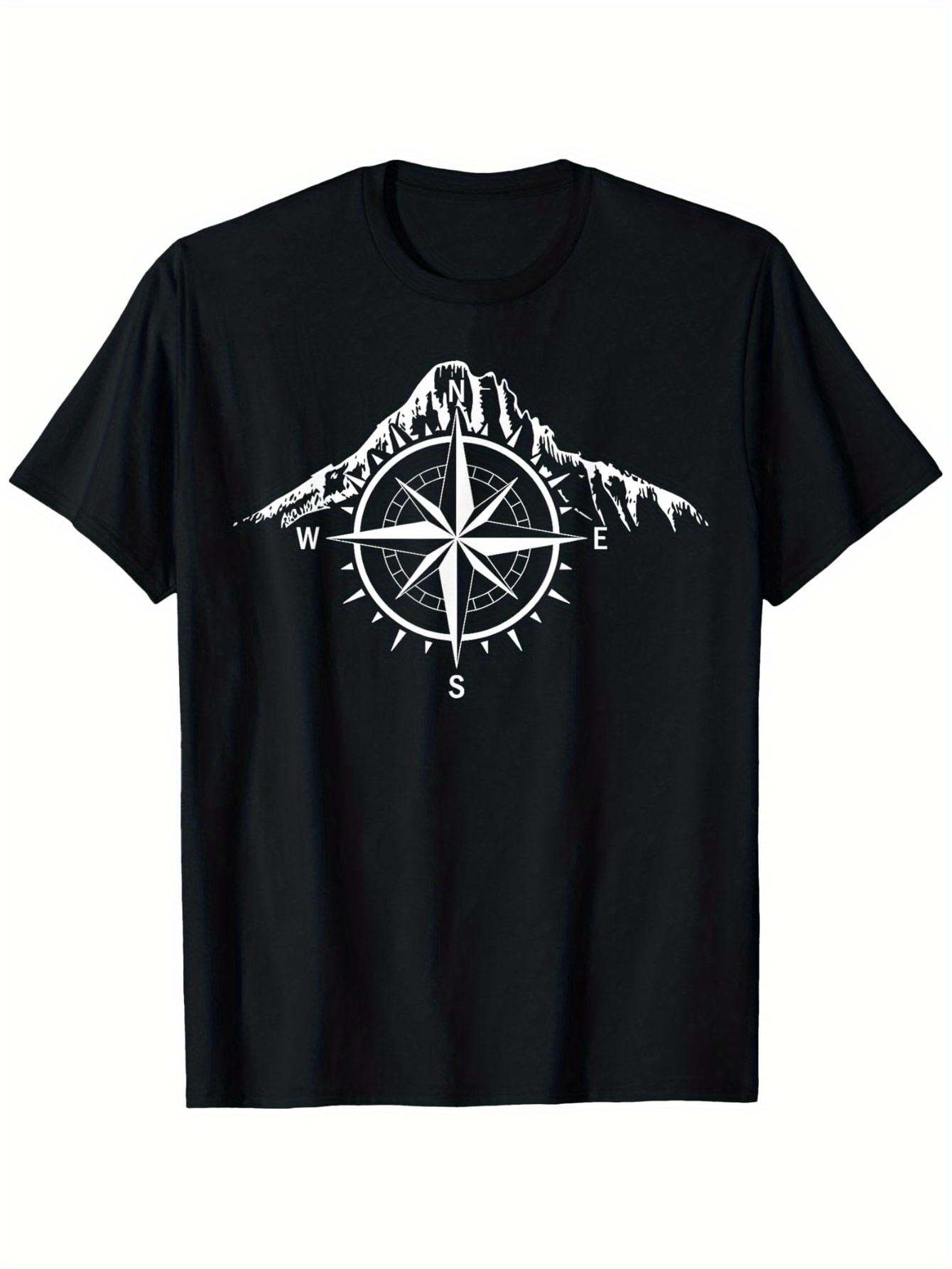 Men's Graphic T-Shirt Snow Capped Mountain With Compass And Directional Letters Centerpiece
