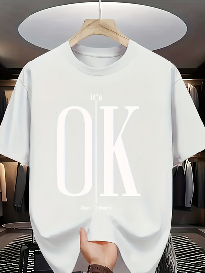 Men's Graphic T-Shirt Minimalist Bold Lettering With Subtle Vertical Accent OK
