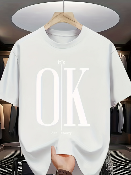Men's Graphic T-Shirt Minimalist Bold Lettering With Subtle Vertical Accent OK