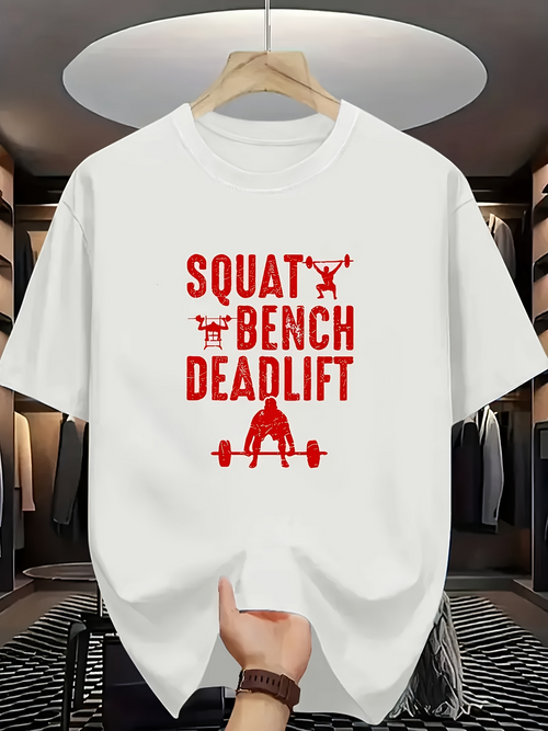 Men's Graphic T-Shirt Squat Bench Deadlift Graphic Powerlifting With Strong Fitness Motif Weights