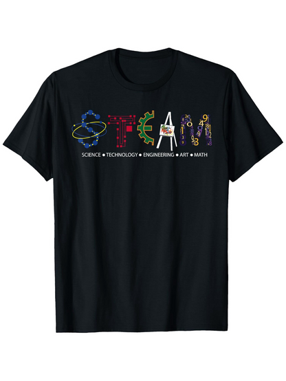 Men's Graphic T-Shirt Steam Themed Colorful Science And Art Icons Under Black T Shirt