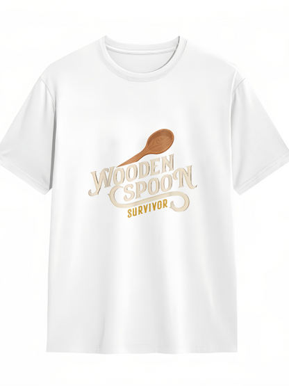 Men's Graphic T-Shirt Wooden Spoon Survivor Retro Gold Lettering With Brown Cooking Utensil Spoon