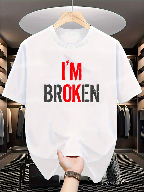 Men's Graphic T-Shirt Im Broken Distressed Grunge Lettering On A Minimal White Cotton T Shirt