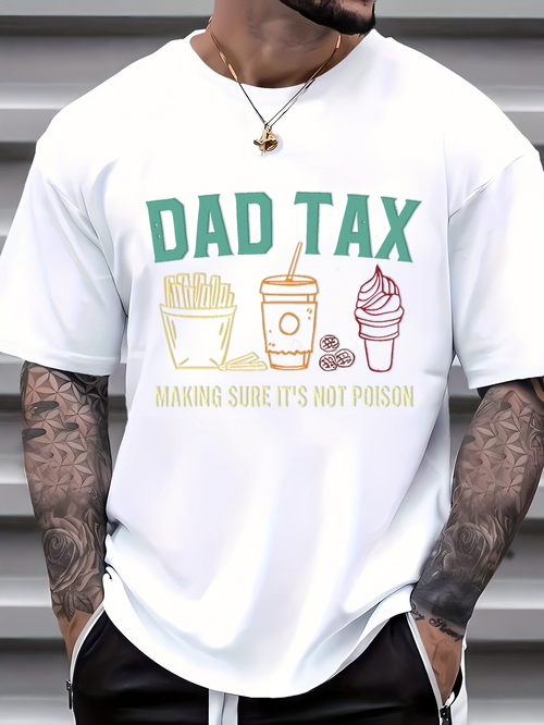 Men's Graphic T-Shirt Dad Tax Coffee And Fast Food Treats With Snack Icons