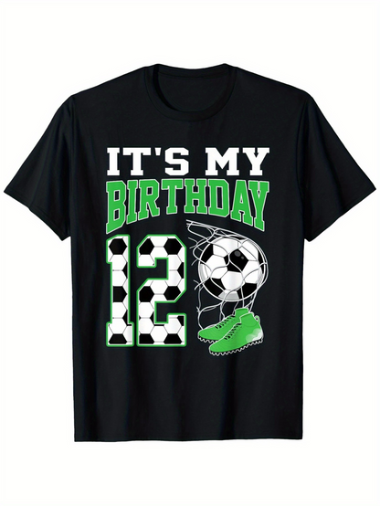 Men's Graphic T-Shirt Its My Birthday With Green Sneakers Soccer Ball And Number Twelve