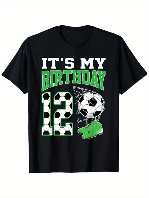 Men's Graphic T-Shirt Its My Birthday With Green Sneakers Soccer Ball And Number Twelve