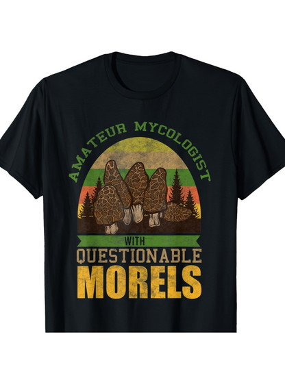 Men's Graphic T-Shirt Amateur Mycologist Colorful Sunset Forest With Large Morel Mushrooms