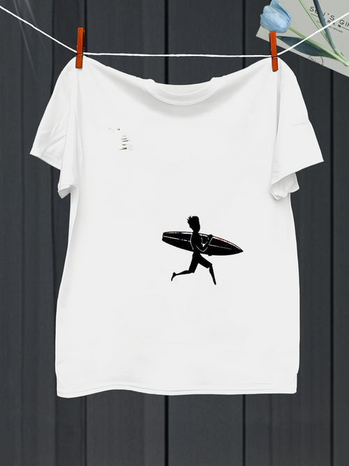 Men's Graphic T-Shirt Minimalist Silhouette With Running Figure Holding A Surfboard