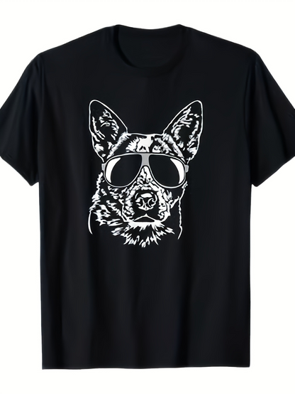 Men's Graphic T-Shirt Cool Sunglasses Wearing German Shepherd Under Bright Light Dog