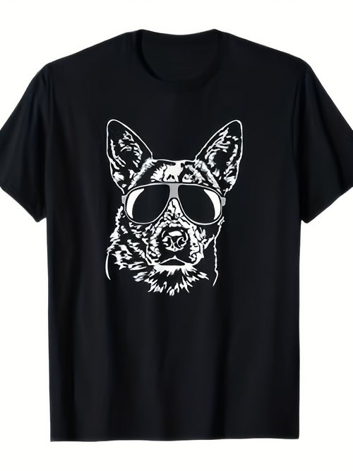 Men's Graphic T-Shirt Cool Sunglasses Wearing German Shepherd Under Bright Light Dog