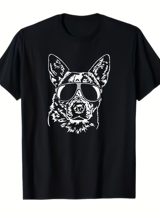 Men's Graphic T-Shirt Cool Sunglasses Wearing German Shepherd Under Bright Light Dog