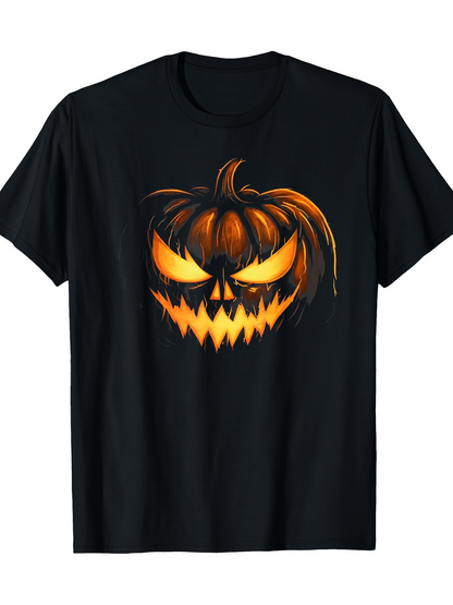 Men's Graphic T-Shirt Glowing Orange Evil Face Jack O Lantern Pumpkin