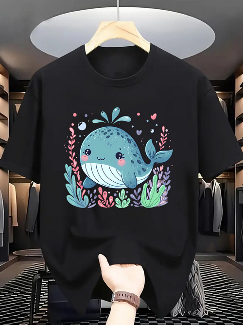 Men's Graphic T-Shirt Playful Smiling Whale With Colorful Seaweed Underwater Scene Whale