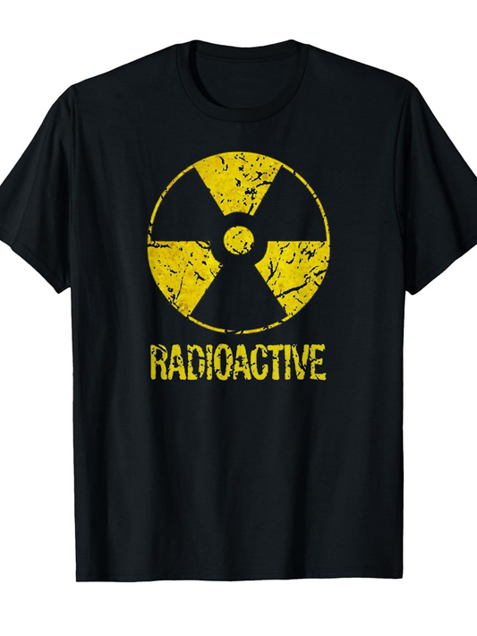 Men's Graphic T-Shirt Radioactive Distressed Yellow Signal With Text Symbol Under Grunge Effect