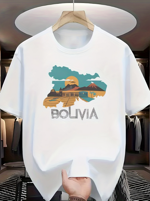Men's Graphic T-Shirt Golden Sunrise Landscape With Lake View Under Cloud Bolivia