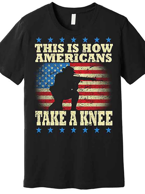 Men's Graphic T-Shirt This Is How Americans Take A Knee Soldier Silhouette Against United States Flag Background