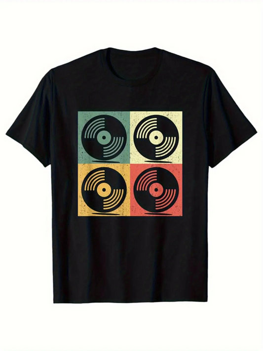 Men's Graphic T-Shirt Retro Colored Vinyl Records In Geometric Pattern Artwork Record