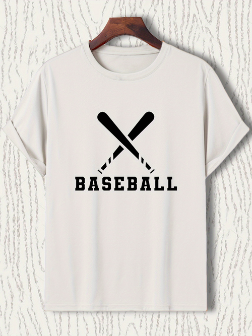 Men's Graphic T-Shirt Bold Text With Graphic Illustration Of Two Black Sports Baseball Bats