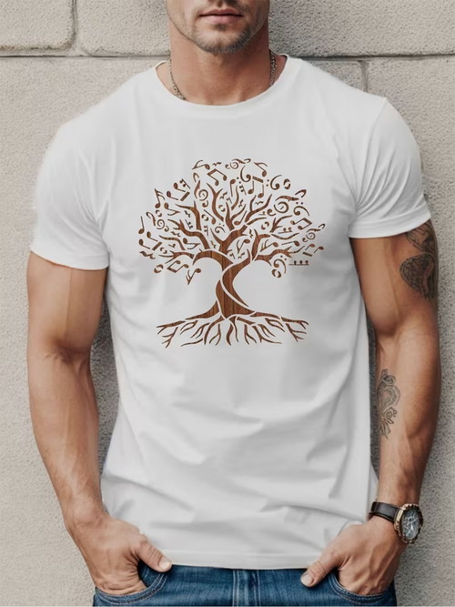 Men's Graphic T-Shirt Nature Inspired Roots Branches Leaves Artistic Tree