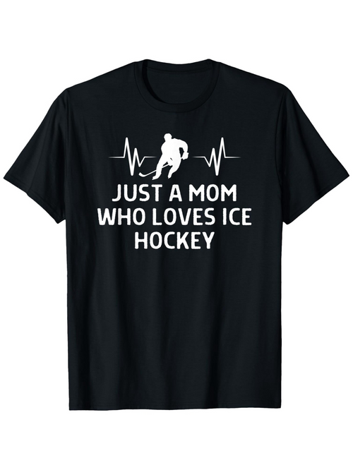 Men's Graphic T-Shirt Just A Mom Who Loves Ice Hockey Player Silhouette With Heartbeat Graphic
