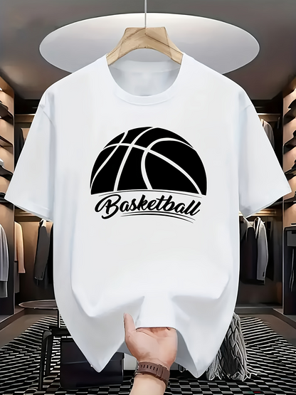 Men's Graphic T-Shirt Basketball Graphic Under Curved Retro Black Lines Basketball