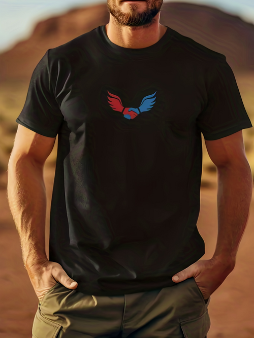 Men's Graphic T-Shirt Minimalist Wings Symbol With Vibrant Colors On Chest