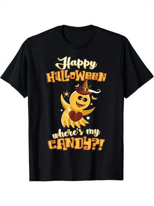 Men's Graphic T-Shirt Happy Halloween Where Is My Candy Playful Ghost With Pumpkin