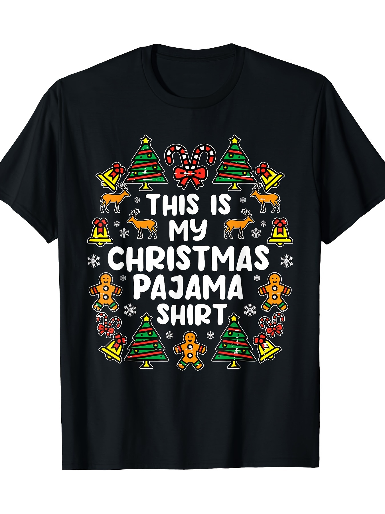 Men's Graphic T-Shirt This Is My Christmas Pajama Shirt With Gingerbread Candy Trees And Festive Icons