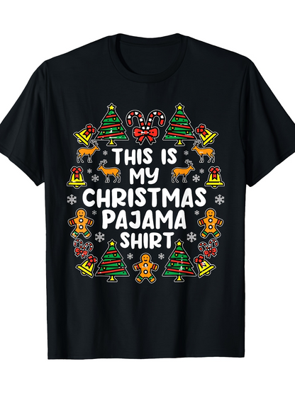Men's Graphic T-Shirt This Is My Christmas Pajama Shirt With Gingerbread Candy Trees And Festive Icons