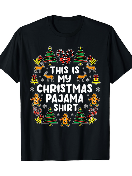 Men's Graphic T-Shirt This Is My Christmas Pajama Shirt With Gingerbread Candy Trees And Festive Icons