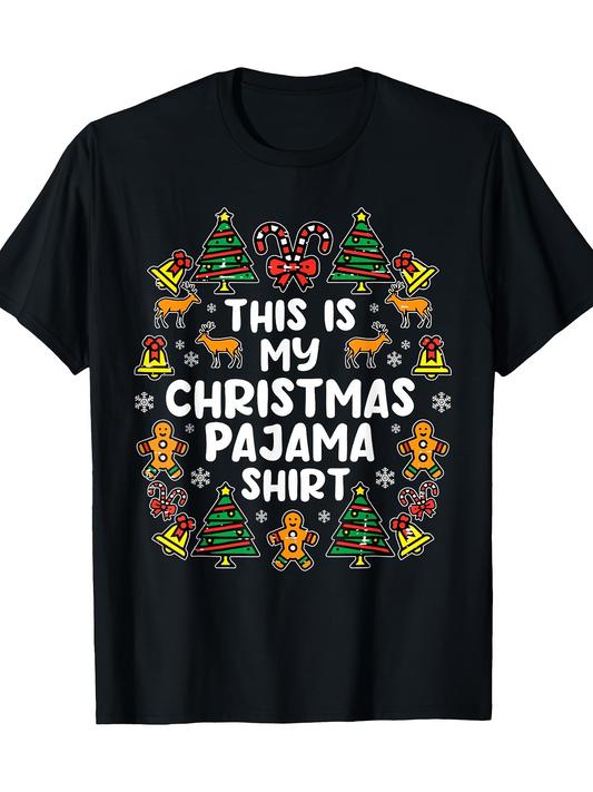 Men's Graphic T-Shirt This Is My Christmas Pajama Shirt With Gingerbread Candy Trees And Festive Icons