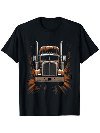 Men's Graphic T-Shirt Fiery Motion With Blazing Lights And Powerful Front Facing Truck