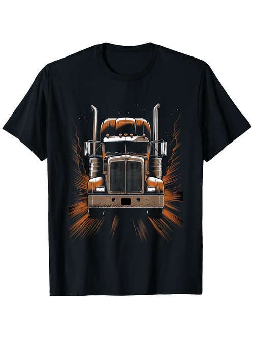 Men's Graphic T-Shirt Fiery Motion With Blazing Lights And Powerful Front Facing Truck