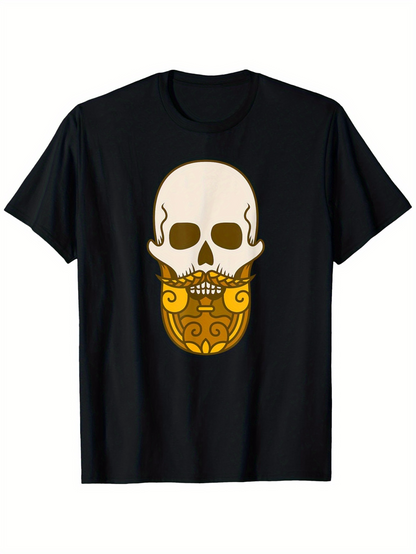 Men's Graphic T-Shirt Ornate Golden Pattern Surrounding An Artistic Human Skull