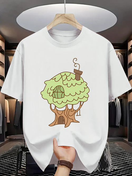 Men's Graphic T-Shirt Charming Treehouse With Leafy Canopy And Cozy Wooden Tree