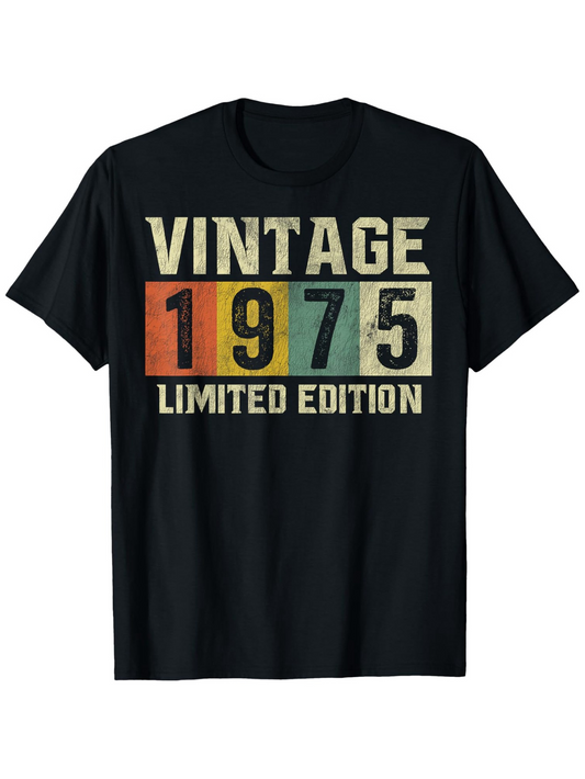 Men's Graphic T-Shirt Vintage 1975 Limited Edition Retro Color Block Birthday T Shirt