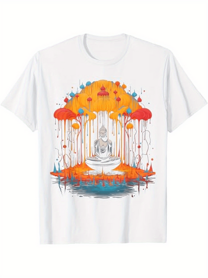 Men's Graphic T-Shirt Radiant Lotus Flowers Floating With Peaceful Meditating Buddha Figure