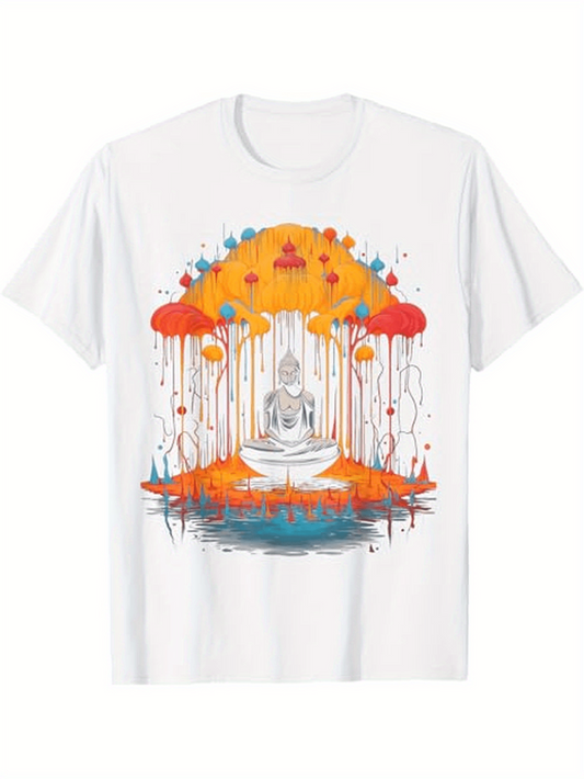 Men's Graphic T-Shirt Radiant Lotus Flowers Floating With Peaceful Meditating Buddha Figure