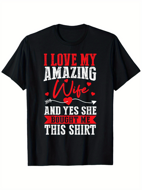 Men's Graphic T-Shirt I Love My Amazing Wife With Red Hearts And Arrow Design T Shirt