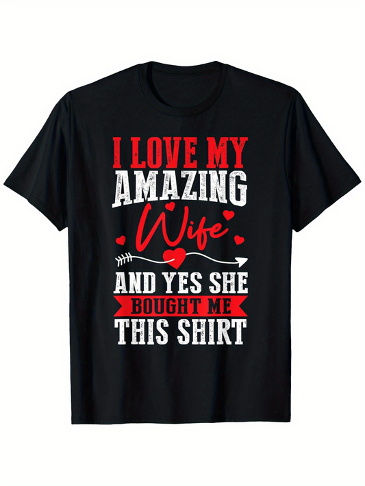 Men's Graphic T-Shirt I Love My Amazing Wife With Red Hearts And Arrow Design T Shirt