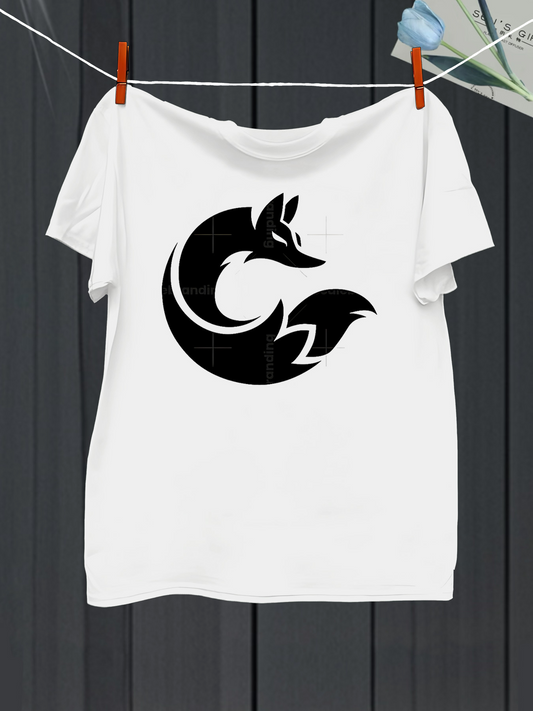 Men's Graphic T-Shirt Minimalist Curved Silhouette In Monochrome Artistic Black Fox Design