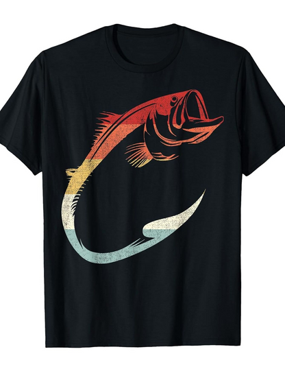 Men's Graphic T-Shirt Retro Style Gradient Colors Curved Swimming Fierce Striped Fish