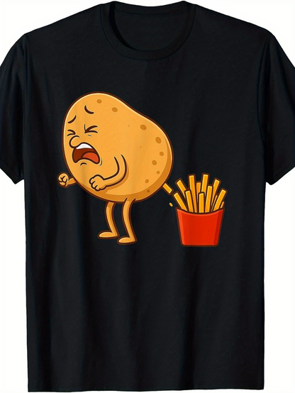 Men's Graphic T-Shirt Funny Crying Potato Beside French Fries Cartoon Potato