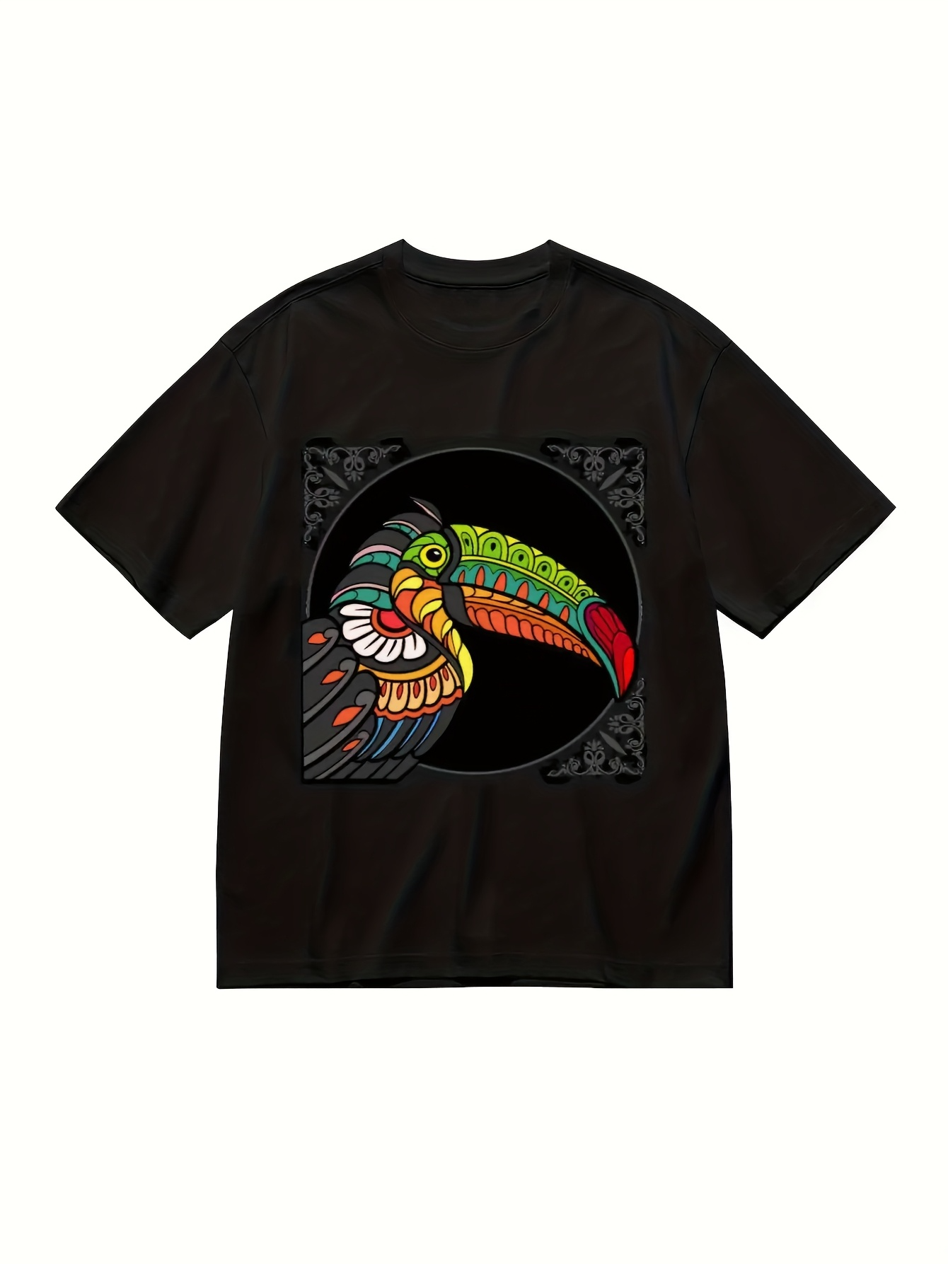 Men's Graphic T-Shirt Colorful Intricate Linework With Abstract Patterns Featuring A Vibrant Toucan