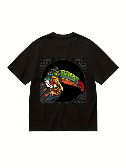 Men's Graphic T-Shirt Colorful Intricate Linework With Abstract Patterns Featuring A Vibrant Toucan
