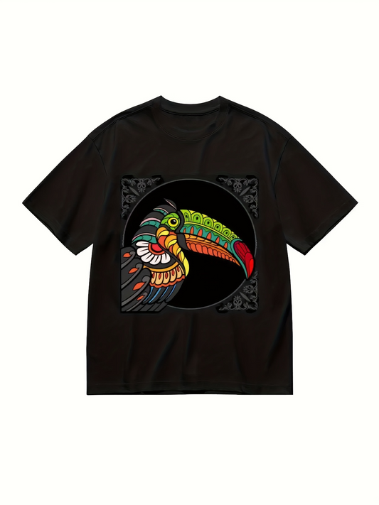 Men's Graphic T-Shirt Colorful Intricate Linework With Abstract Patterns Featuring A Vibrant Toucan