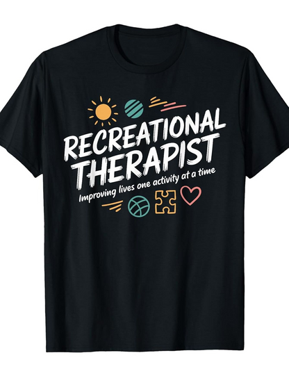 Men's Graphic T-Shirt Recreational Therapist Playful Symbols Underhandwritten Motivational Words Black Shirt