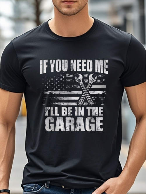 Men's Graphic T-Shirt If You Need Me Stylized American Flag With Crossed Wrenches In Bold Garage Theme